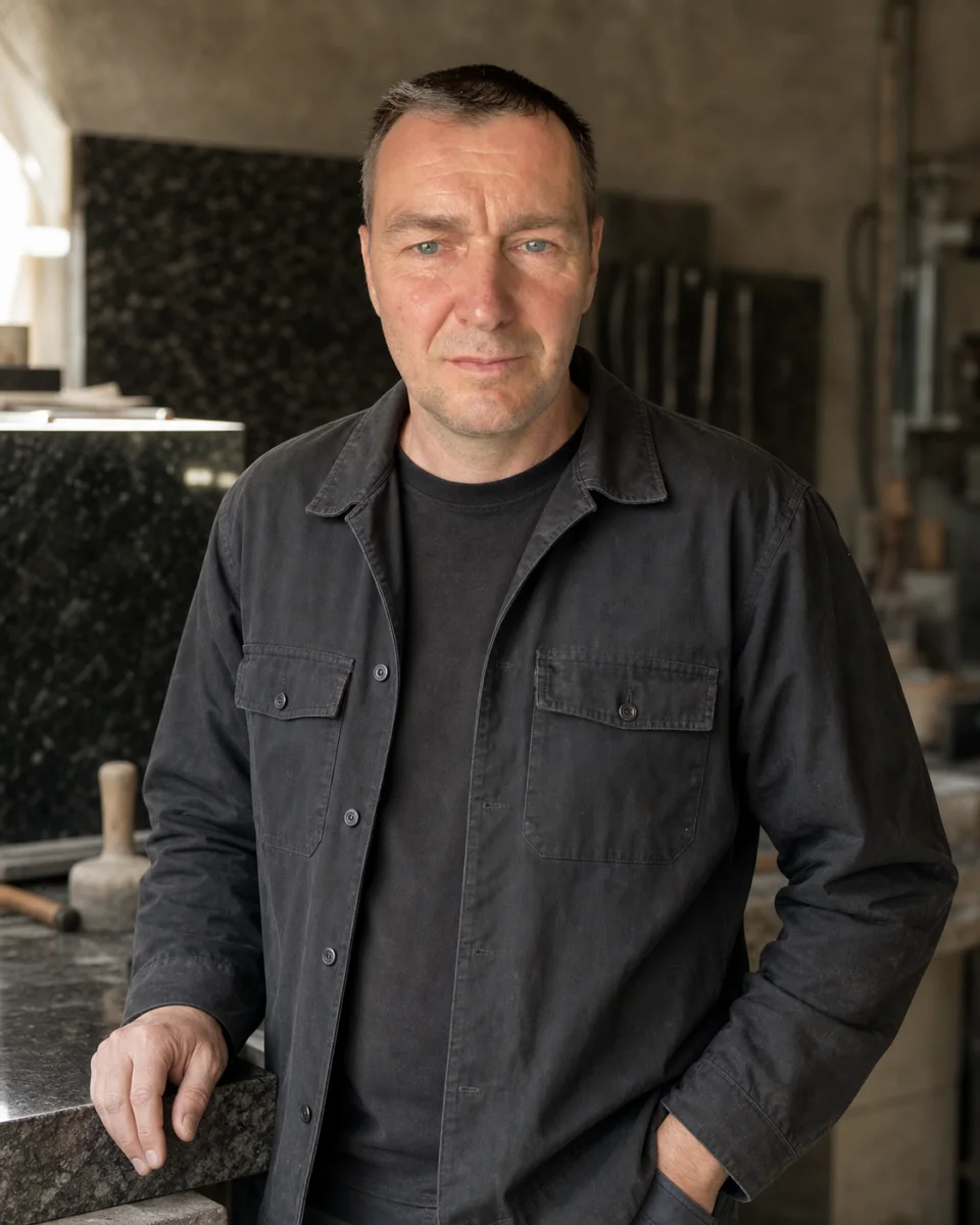 Vladimír Kothay, kamenár z Nitry vo svojej dielni